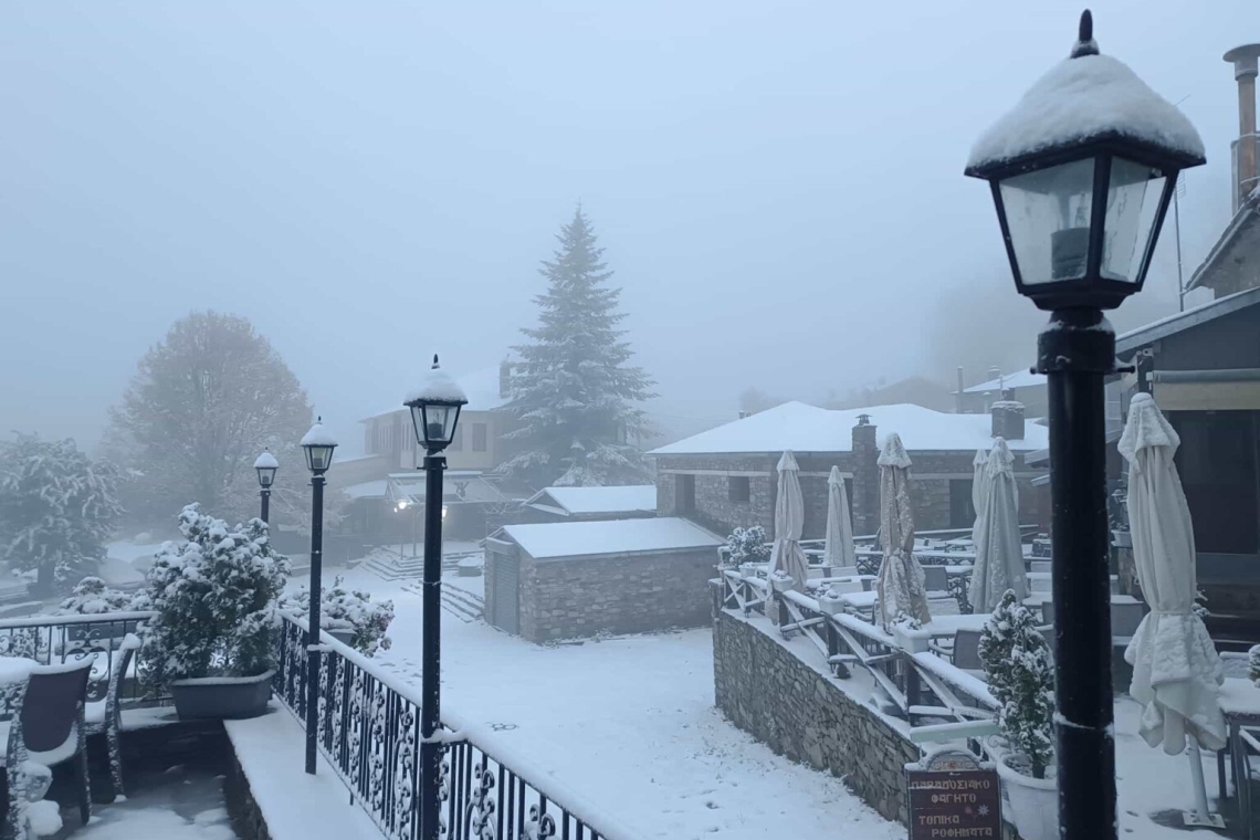 Χιονόπτωση στη Φλώρινα: Τοπίο στα λευκά σε Πισοδέρι και Νυμφαίο